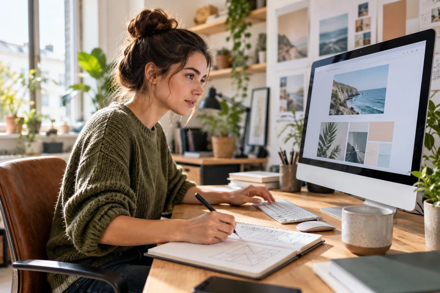 Un professionnel conçoit un site web dans son studio.