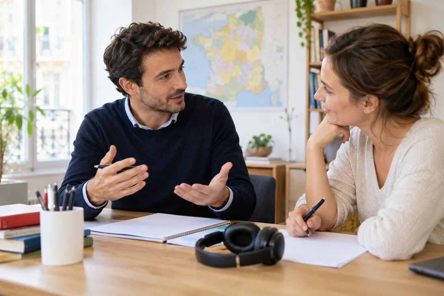 Un formateur accompagne un adulte pendant un cours individuel.