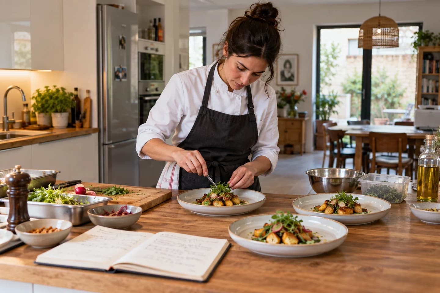 Un cocinero prepara comidas en una cocina doméstica.