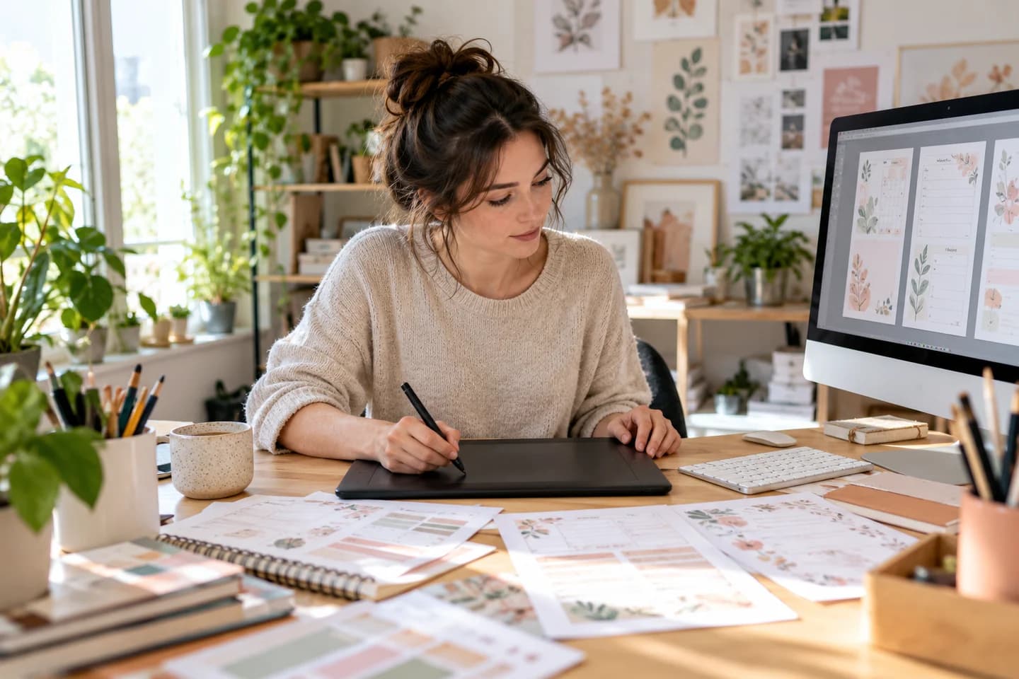 A creator prepares digital layouts.